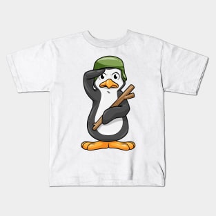 Penguin as Soldier with Helmet and Military Salute Kids T-Shirt